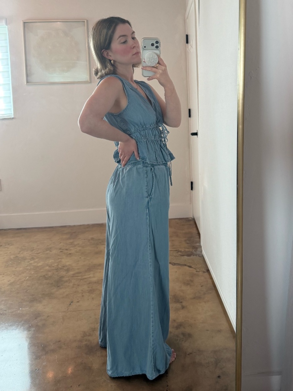 Mango Light Blue Soft Denim Wide-Leg Pants